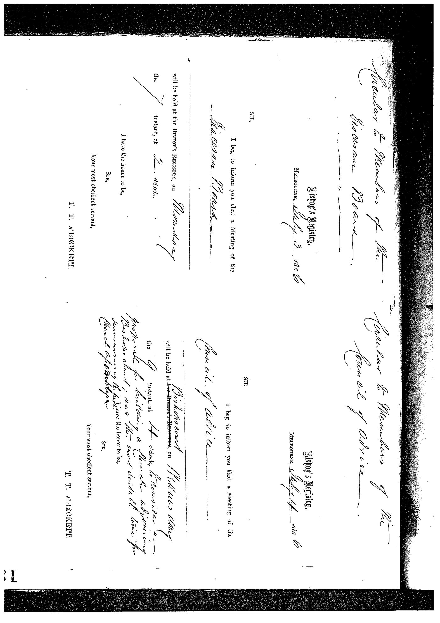 Registrar - Thomas &agrave; Beckett Letter Book May 19 1856 - March 9 1857 LBRegistrarsCircularAdviceBook40