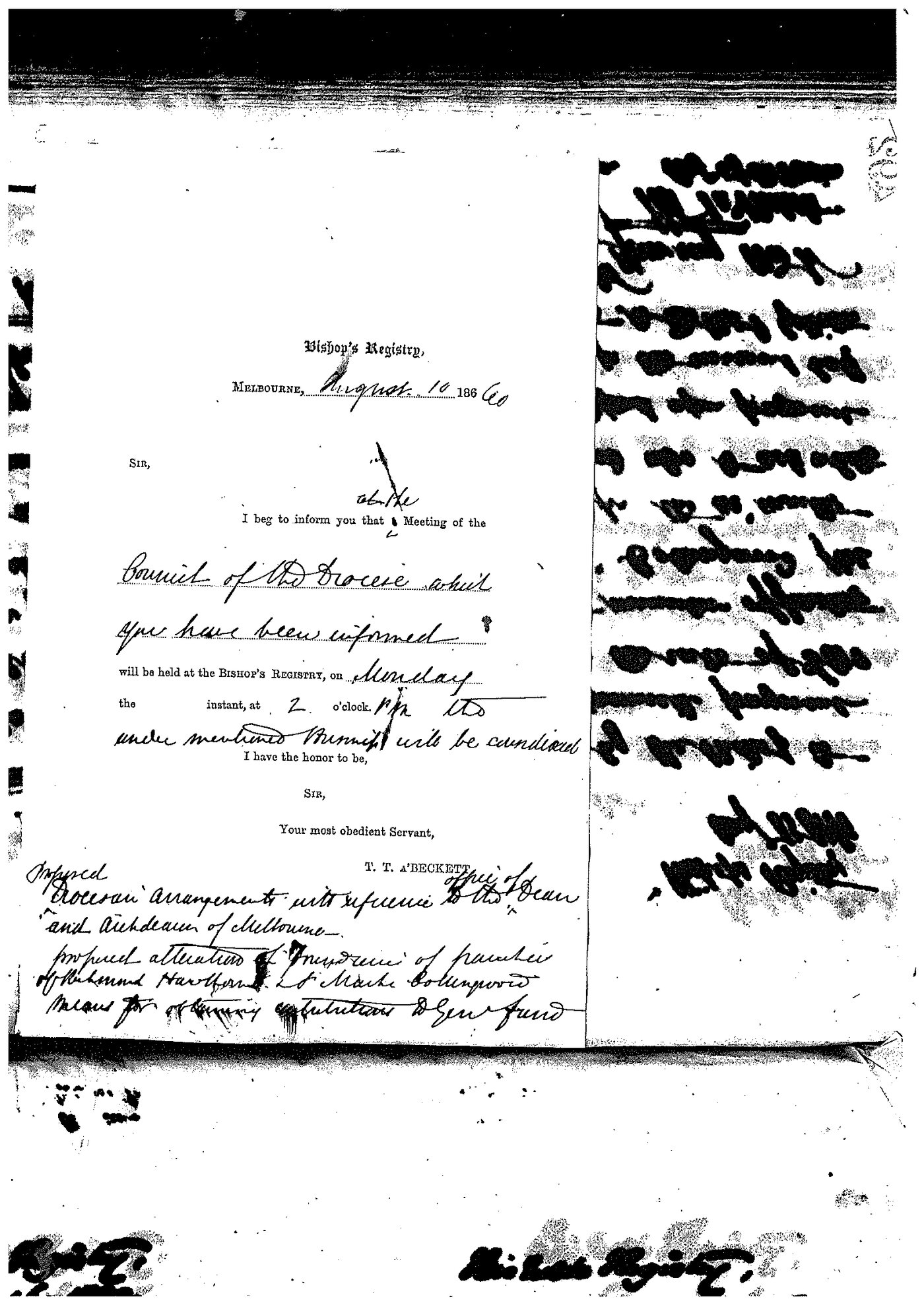 Registrar - Thomas a'Beckett Letter Book January 27 1860 - September 20 1860 LBRegistrarsMeetingAdviceBook41
