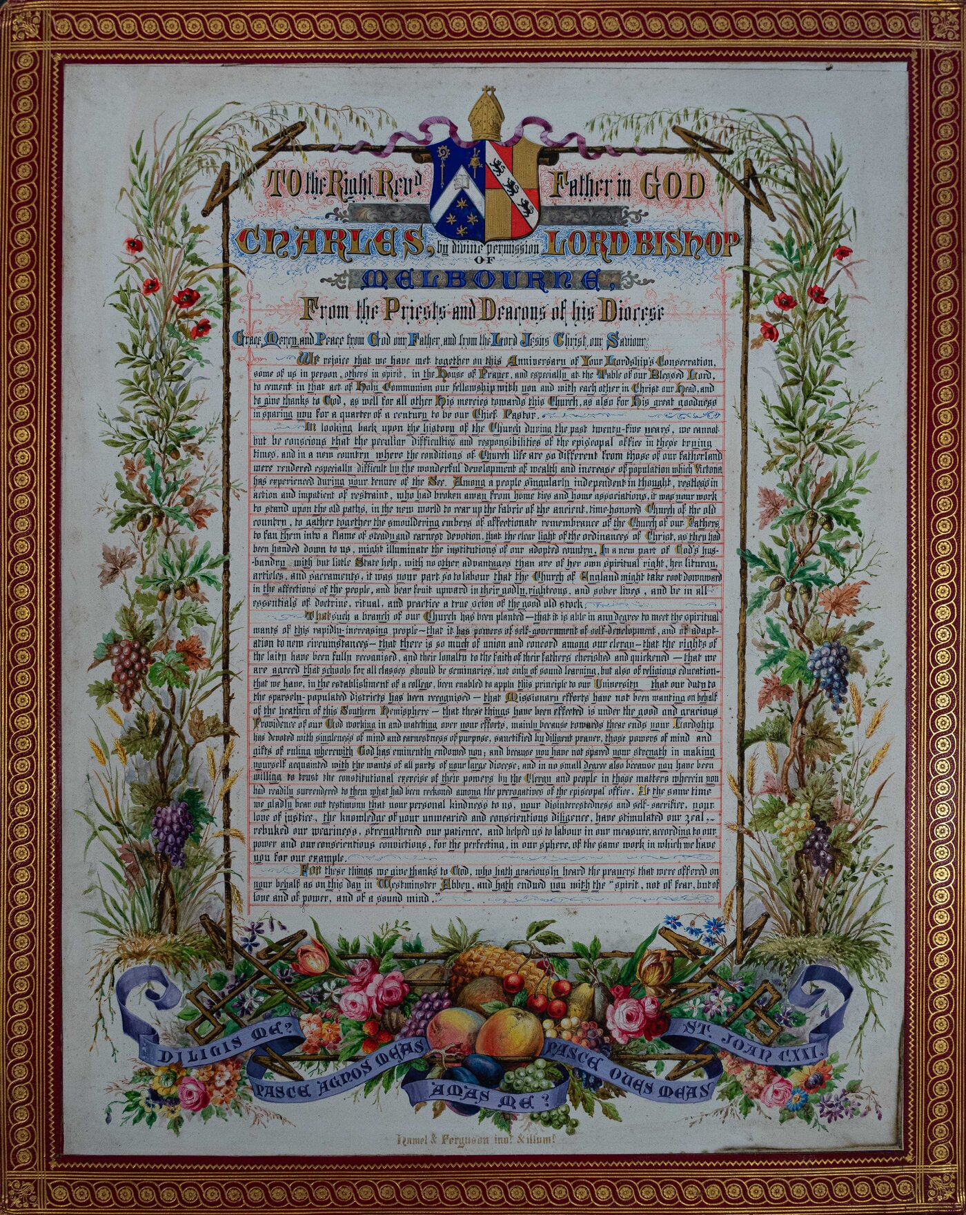 Revd Dr Charles Perry D D Lord Bishop Of Melbourne from the priests and deacons of his Diocese [on] St Peters Day 1872