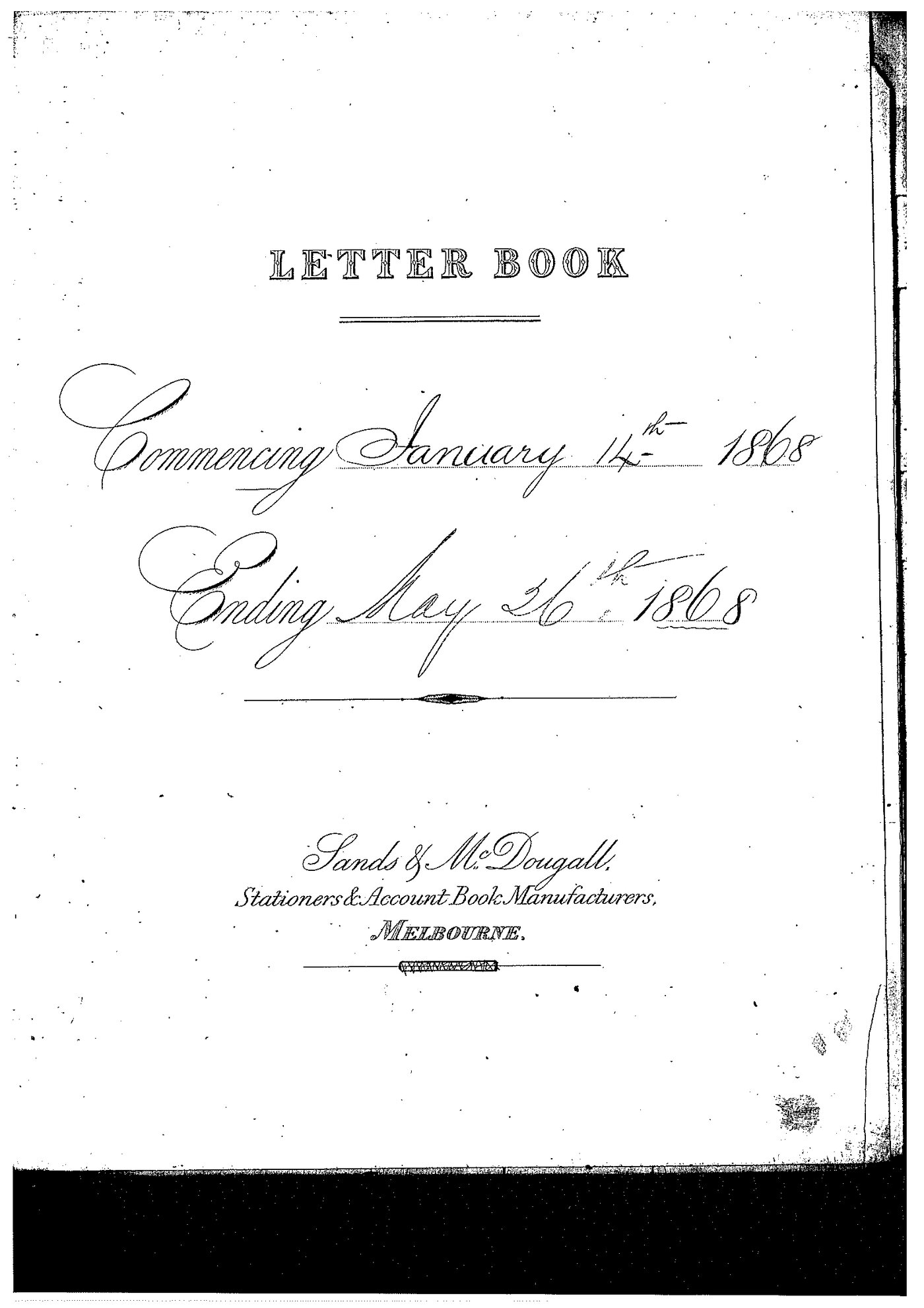 Registrar - Thomas a'Beckett Letter Book January 14 1868 - May 26 1868 index