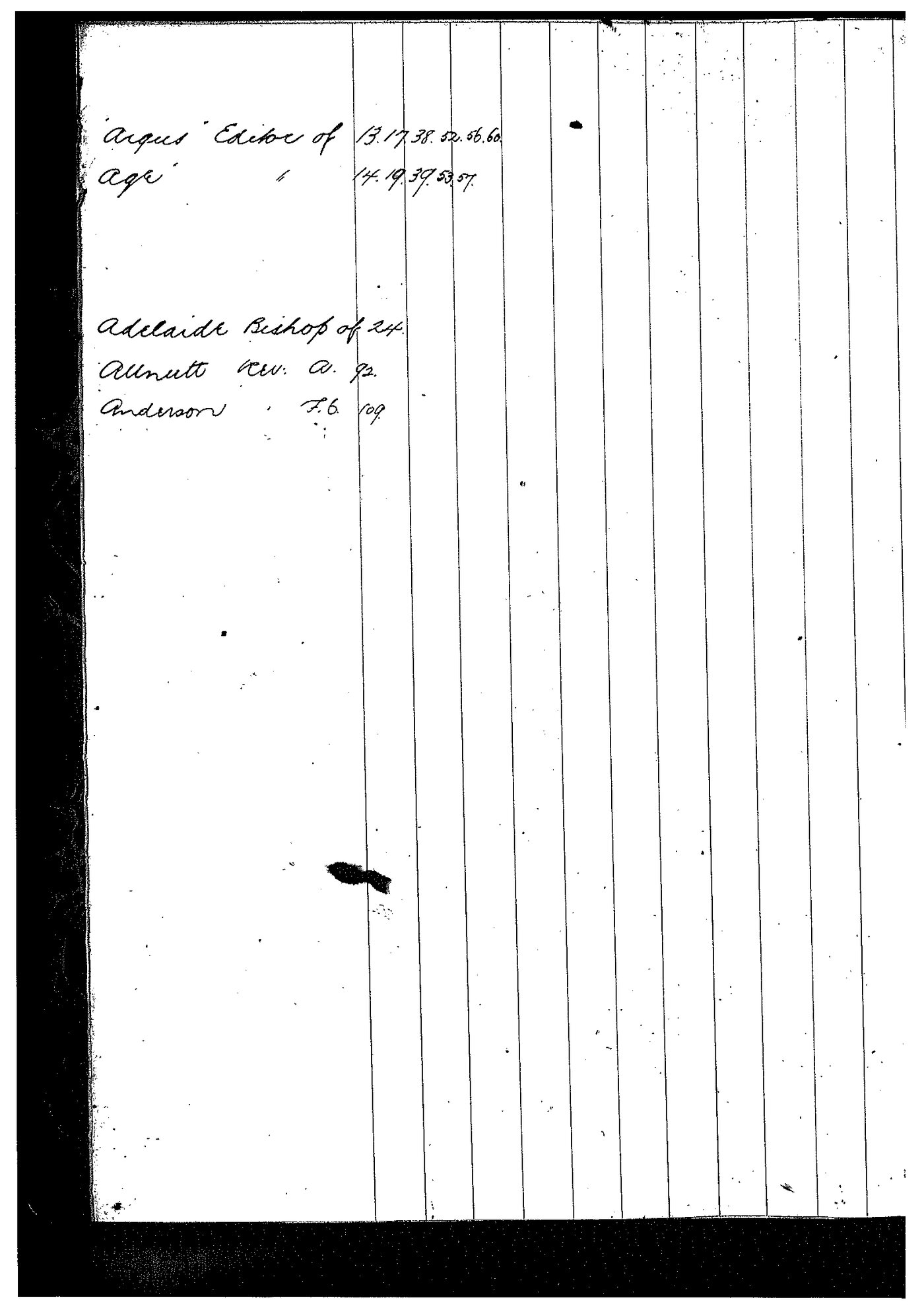 Melbourne Synod Publications: Diocesan Festival Letter Book July 29 1896 - September 7 1914 index