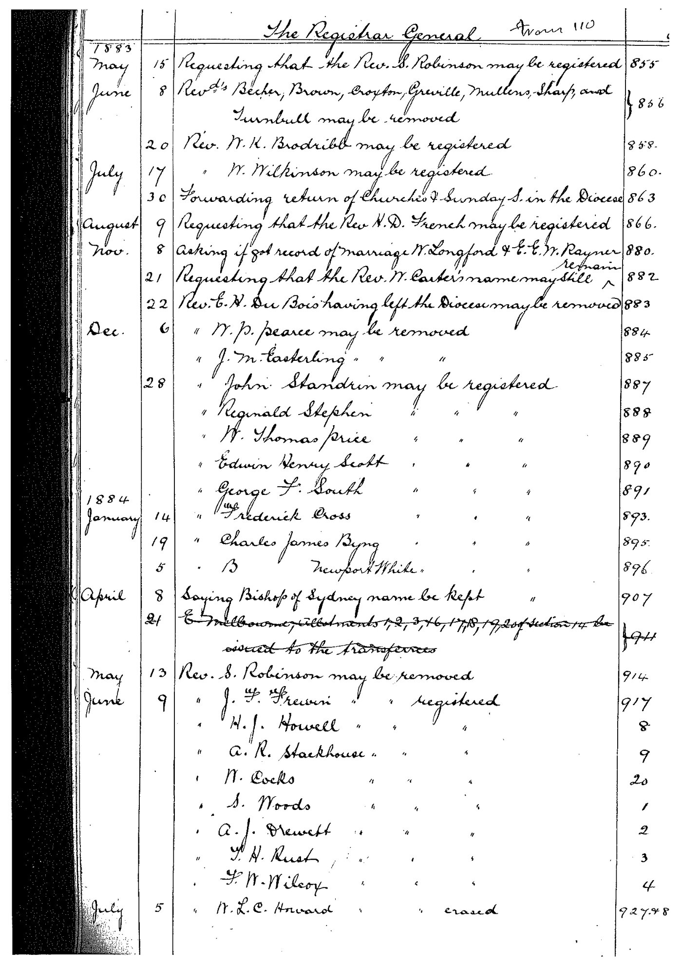 Archbishops Bishops Office Correspondence:  to Government Letter Books from 1 January 1871 - June 30 1885  LBGovIndexRGetcBook49