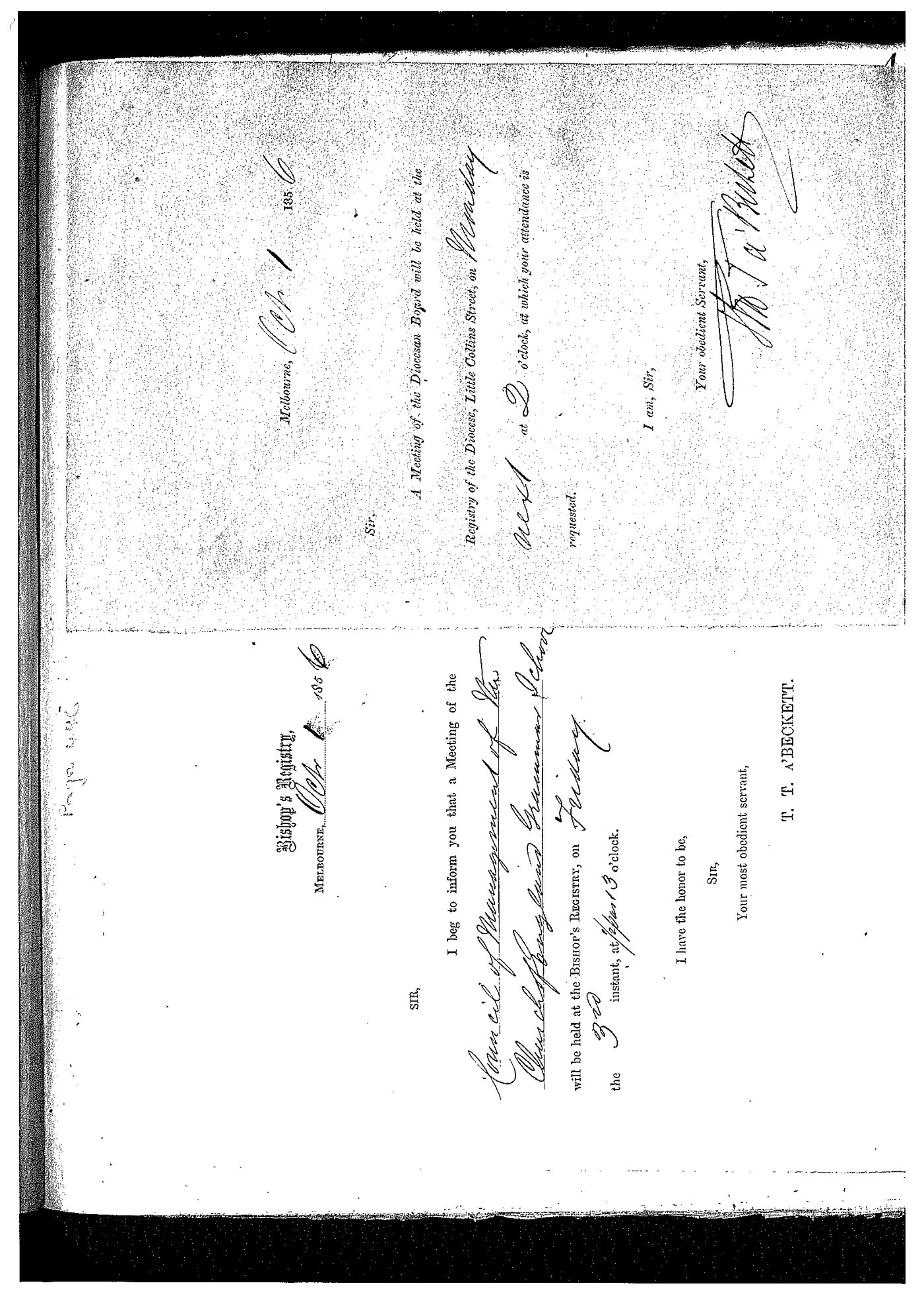 Registrar - Thomas &agrave; Beckett Letter Book May 19 1856 - March 9 1857 LBRegistrarsMeetingOctober1856Book40
