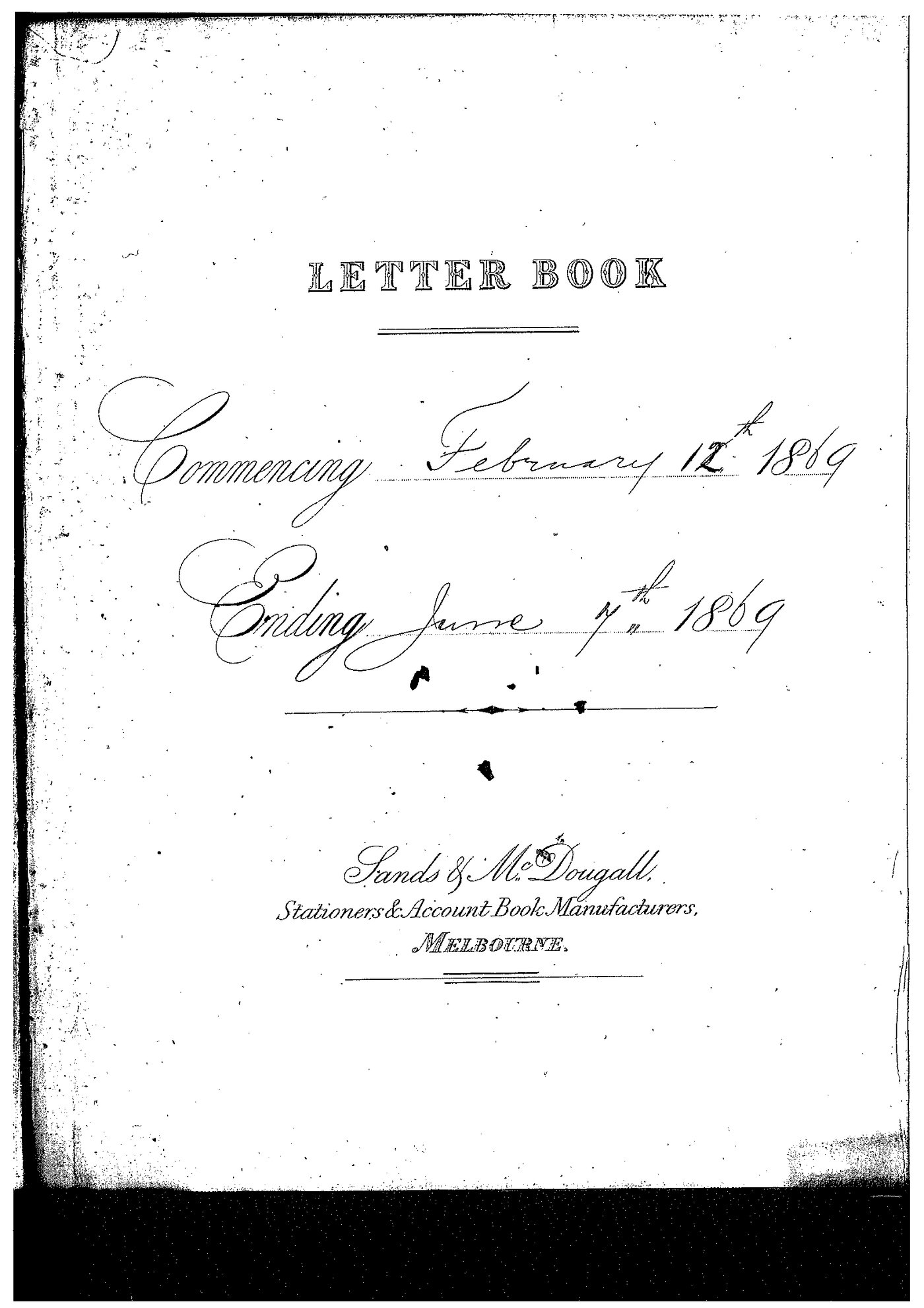 Registrar - Thomas a'Beckett Letter Book February 12 1869 - June 7 1869 index
