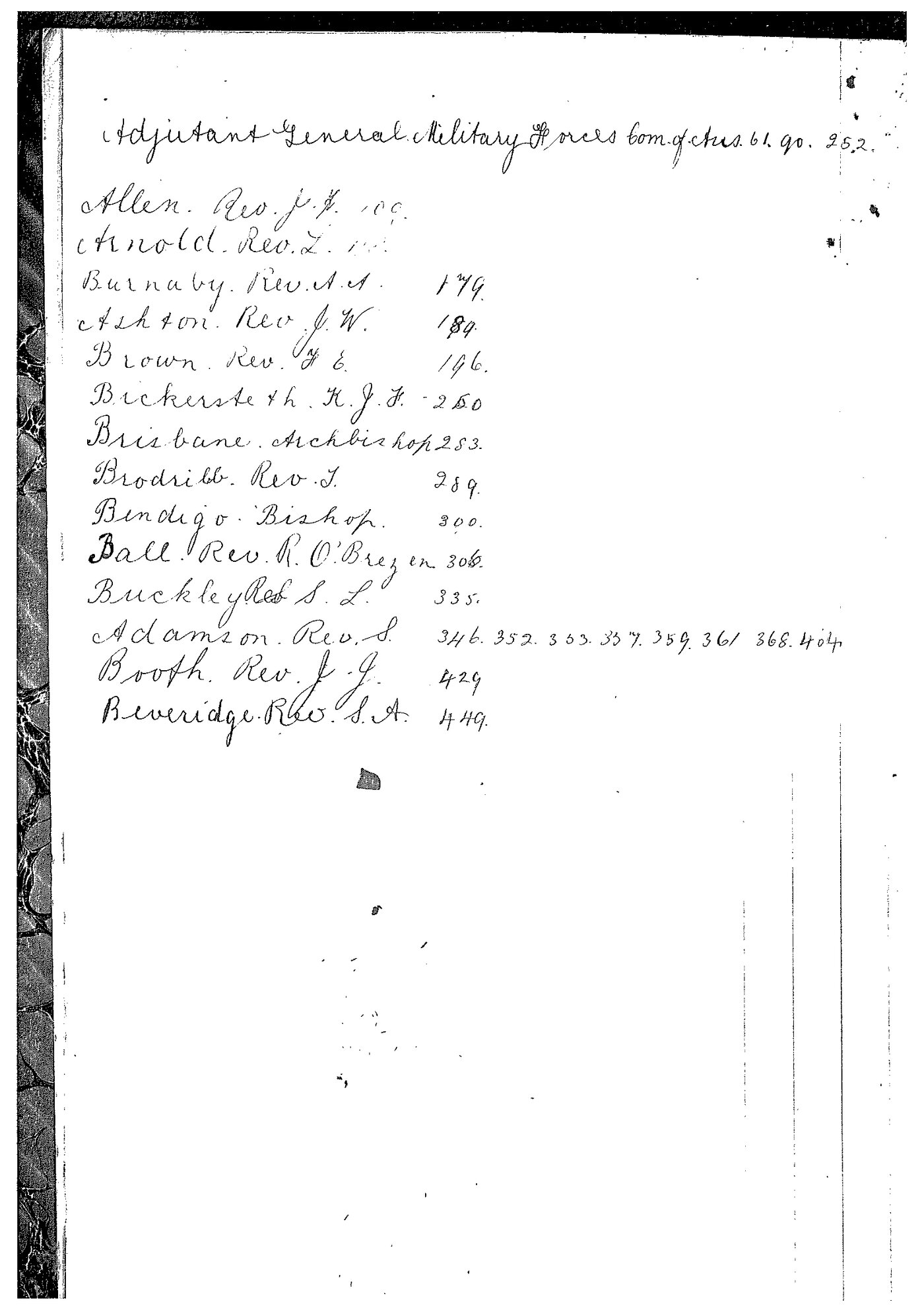 Registrars Letters to the Government Letter Book - July 18 1907 - May 28 1915 index