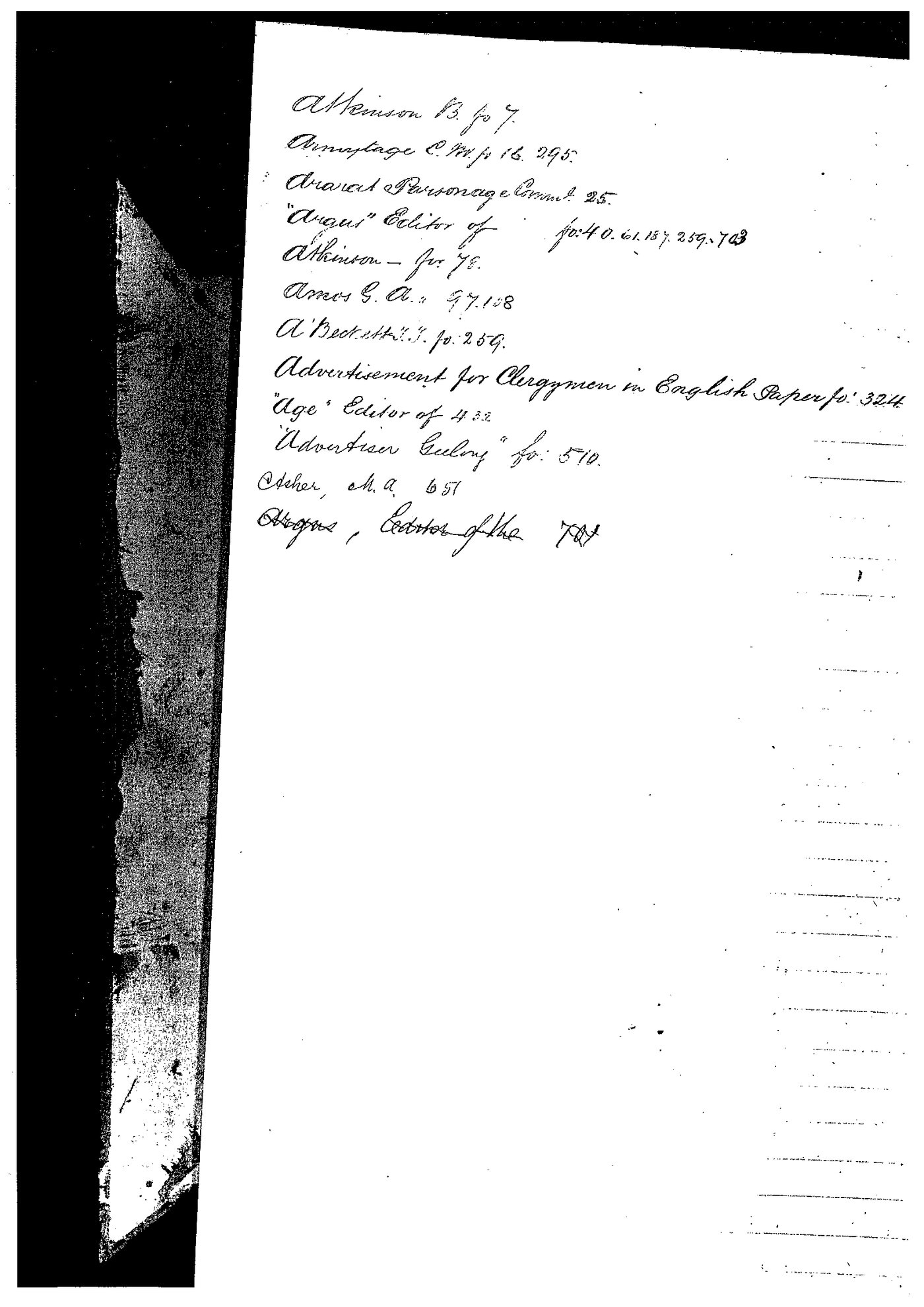 Archbishops Bishops Office Correspondence: Bishop Charles Perry Letter Book June 2 1858 - January 12 1860 index