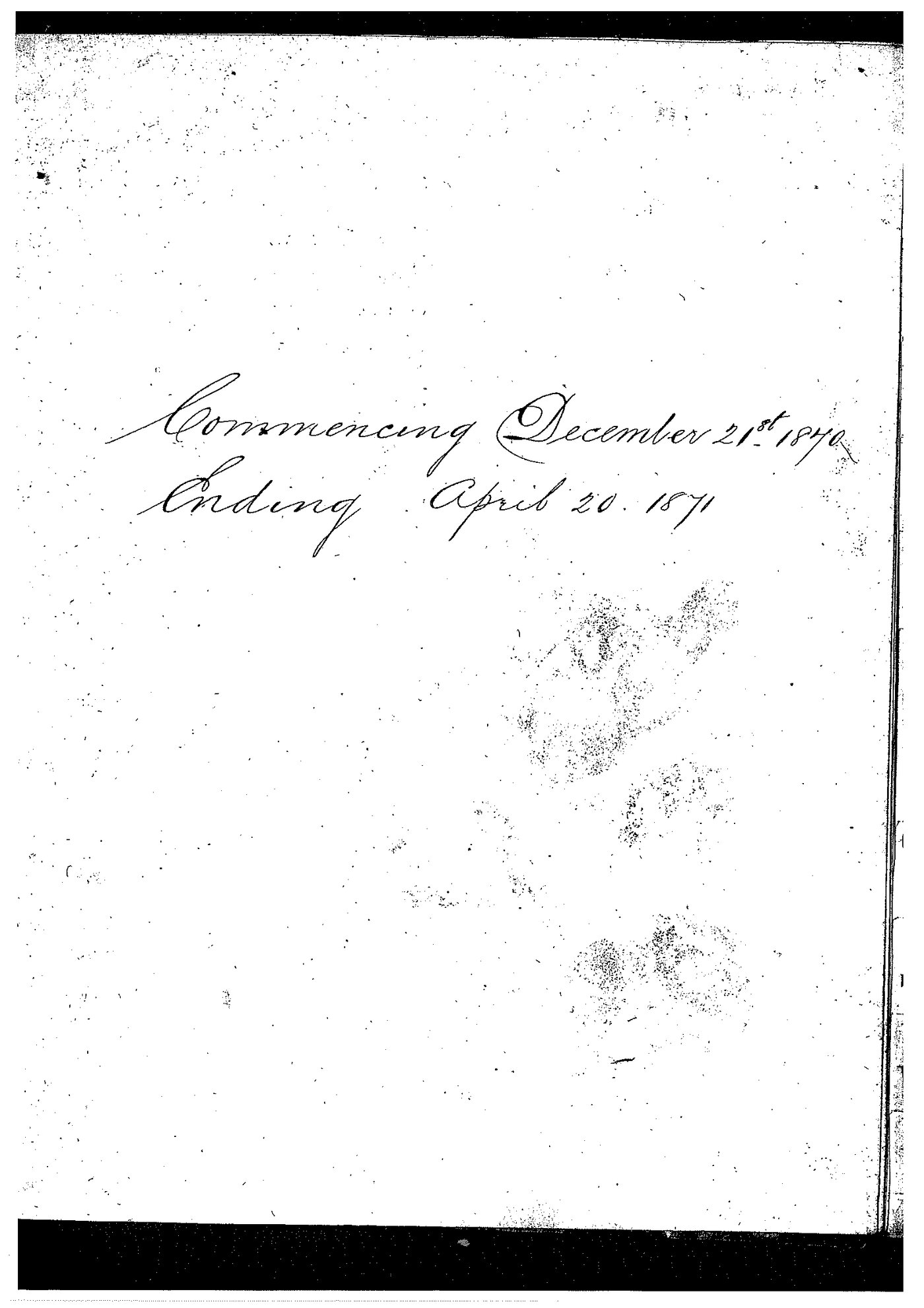 Registrar - Thomas a'Beckett Letter Book December 23 1870 - April 20 1871 index
