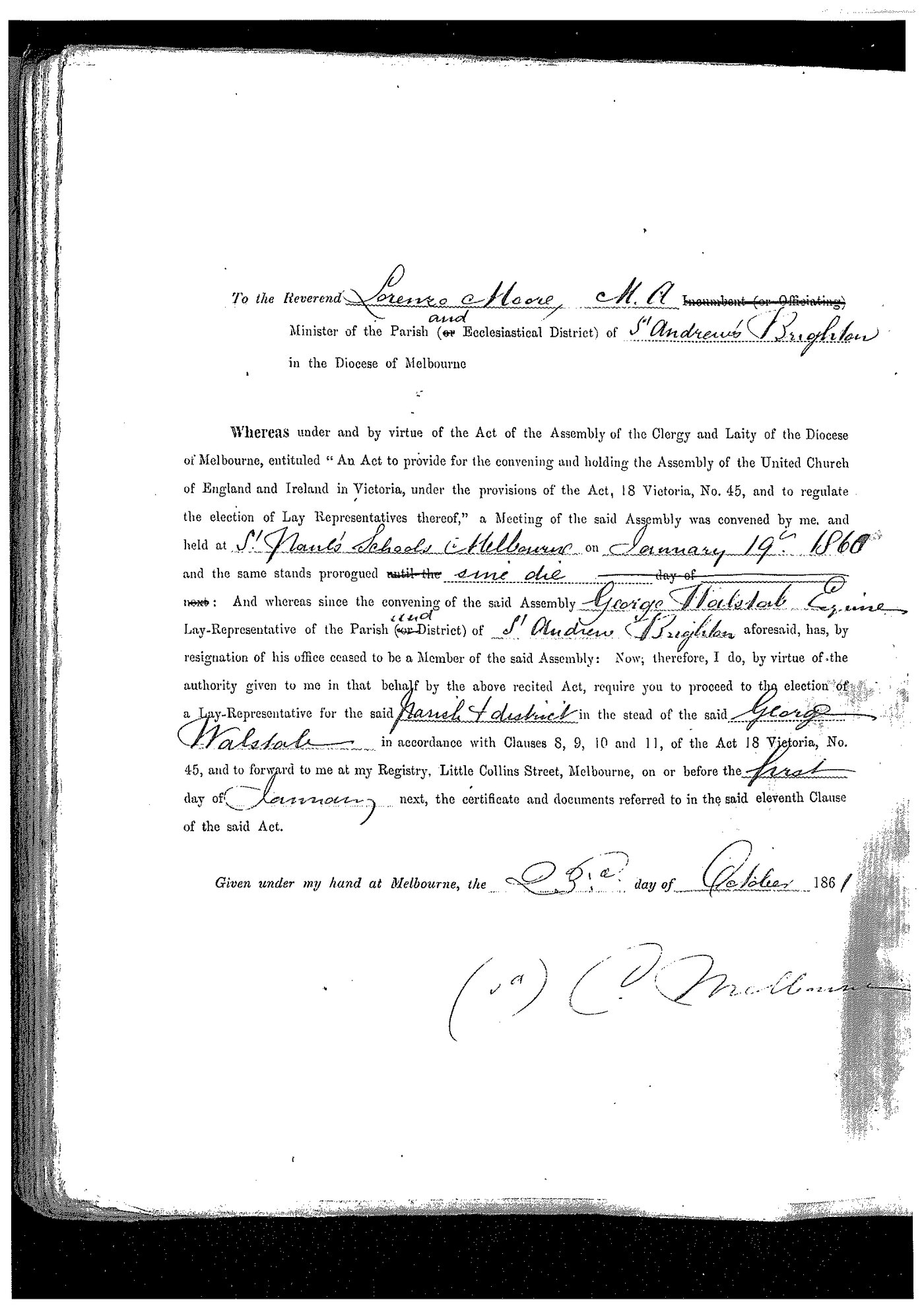 Archbishops Bishops Office Correspondence: Bishop Charles Perry Letter Book July 15 1862 - April 7 1864 LBPerryBook9Assembly