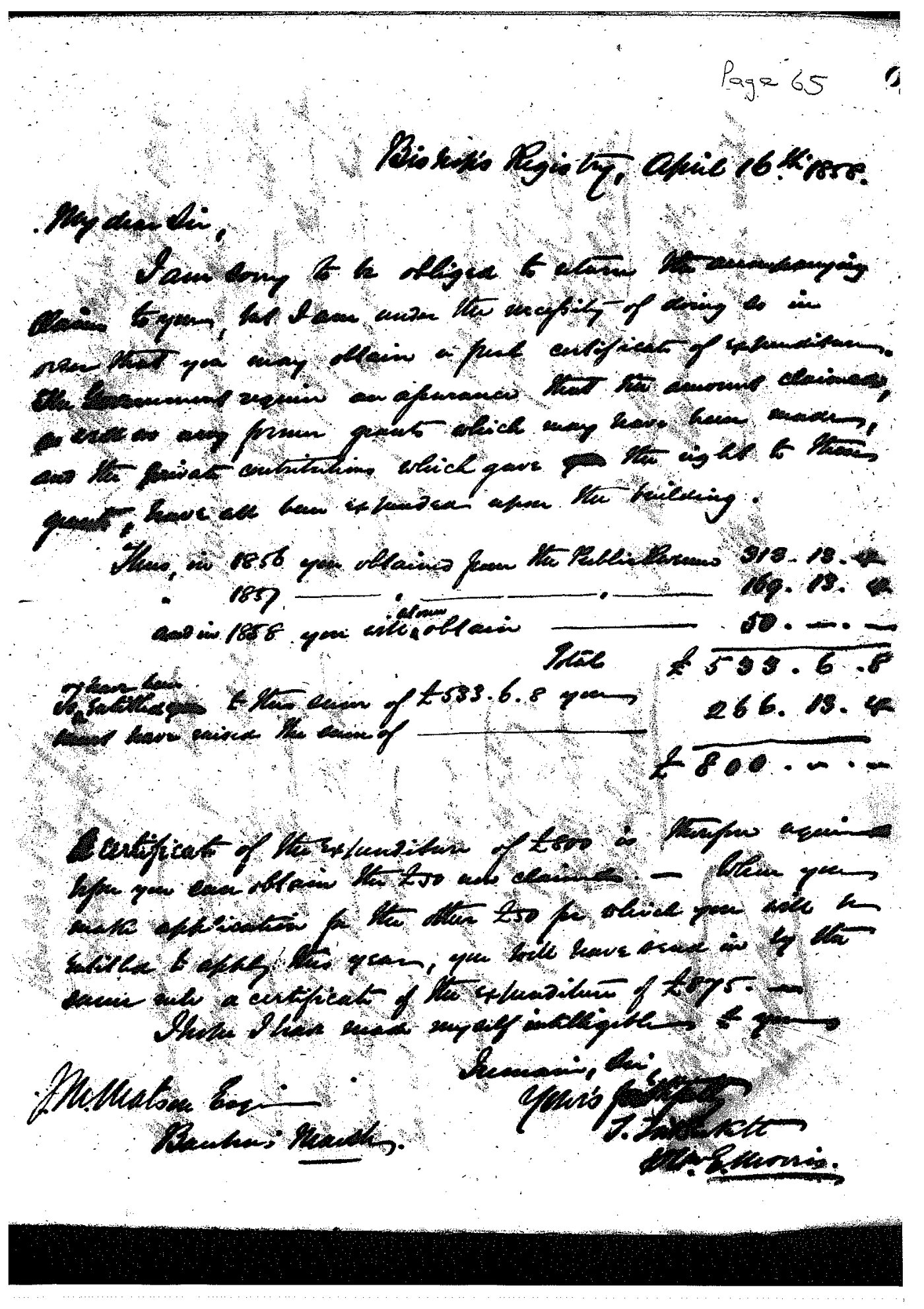 Registrar - Thomas a'Beckett Letter Book March 24 1858 - September 23 1858