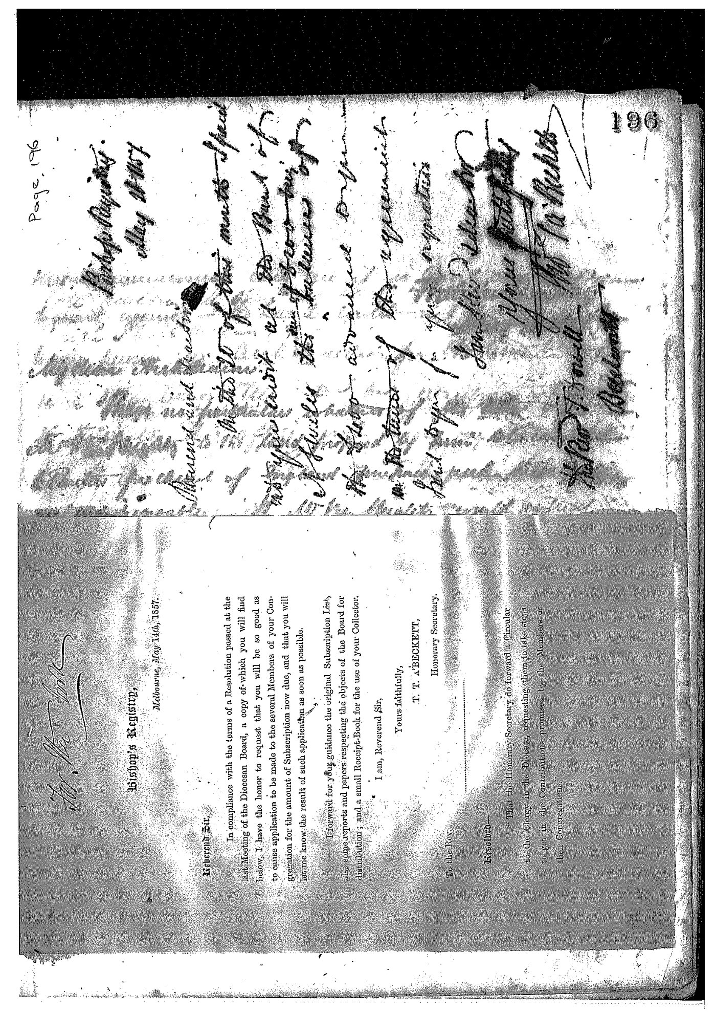 Registrar - Thomas a'Beckett Letter Book March 9 1857 - March 13 1858