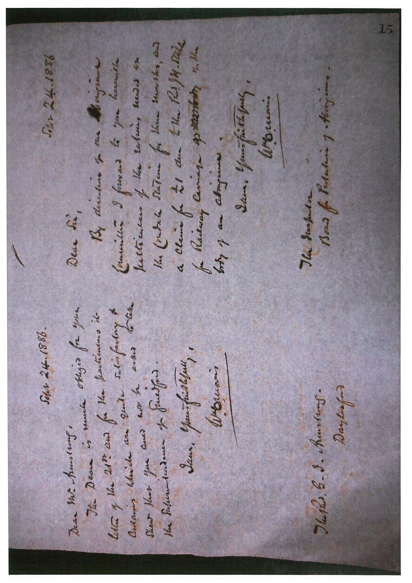 Registrar - Thomas a'Beckett Letter Book September 21 1886 - April 7 1887 LBRegistrarsLettersAboriginalBook133