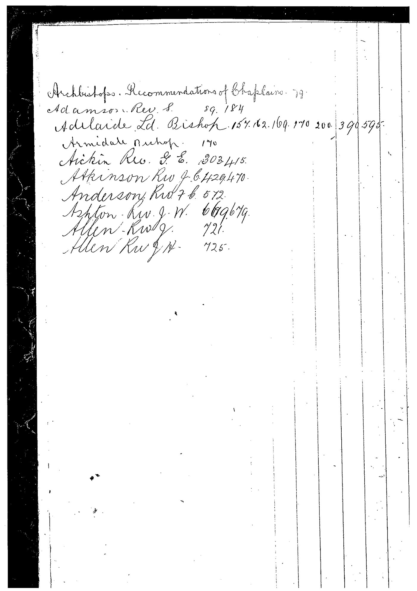 Archbishops Bishops Office Correspondence: Archbishop Henry Lowther Clarke Letter Book November 28 1912 - September 4 1916 index