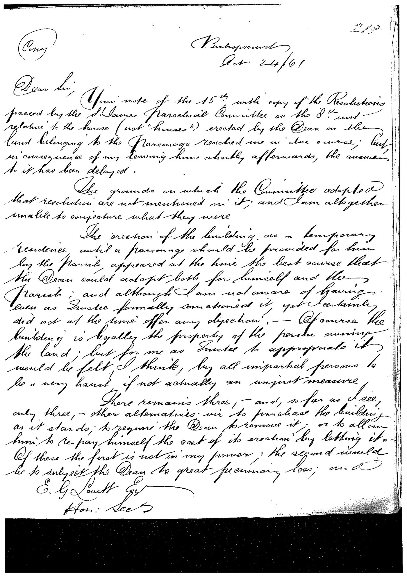 Archbishops Bishops Office Correspondence: Bishop Charles Perry Letter Book July 15 1862 - April 7 1864 LBPerryBook9Residence