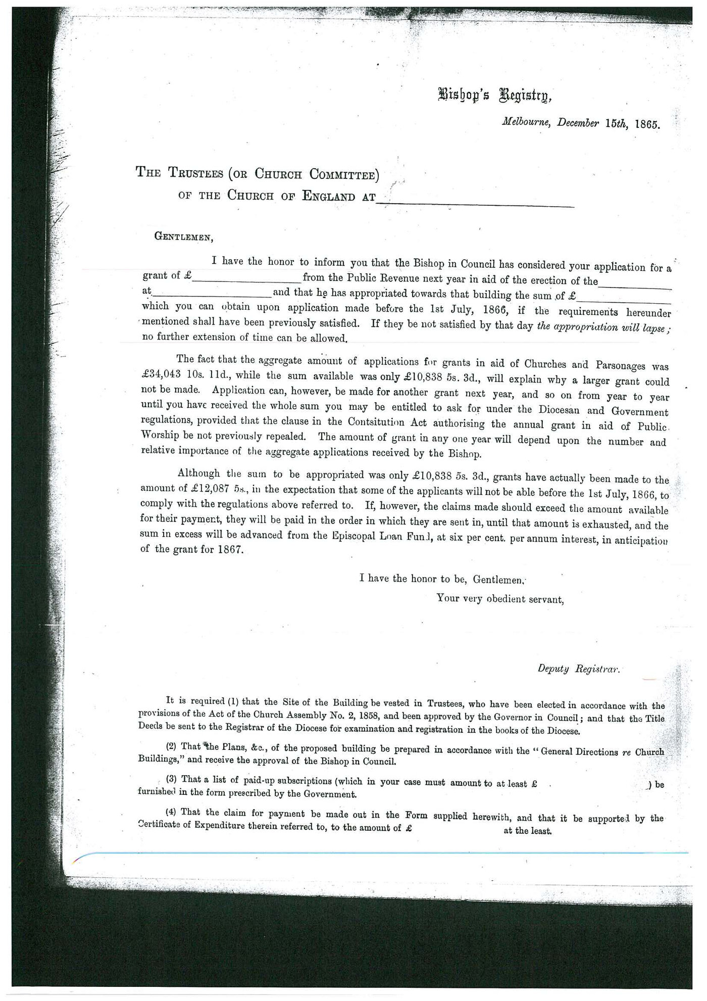 Registrar - Thomas a'Beckett Letter Book December 15 1865 - May 12 1866