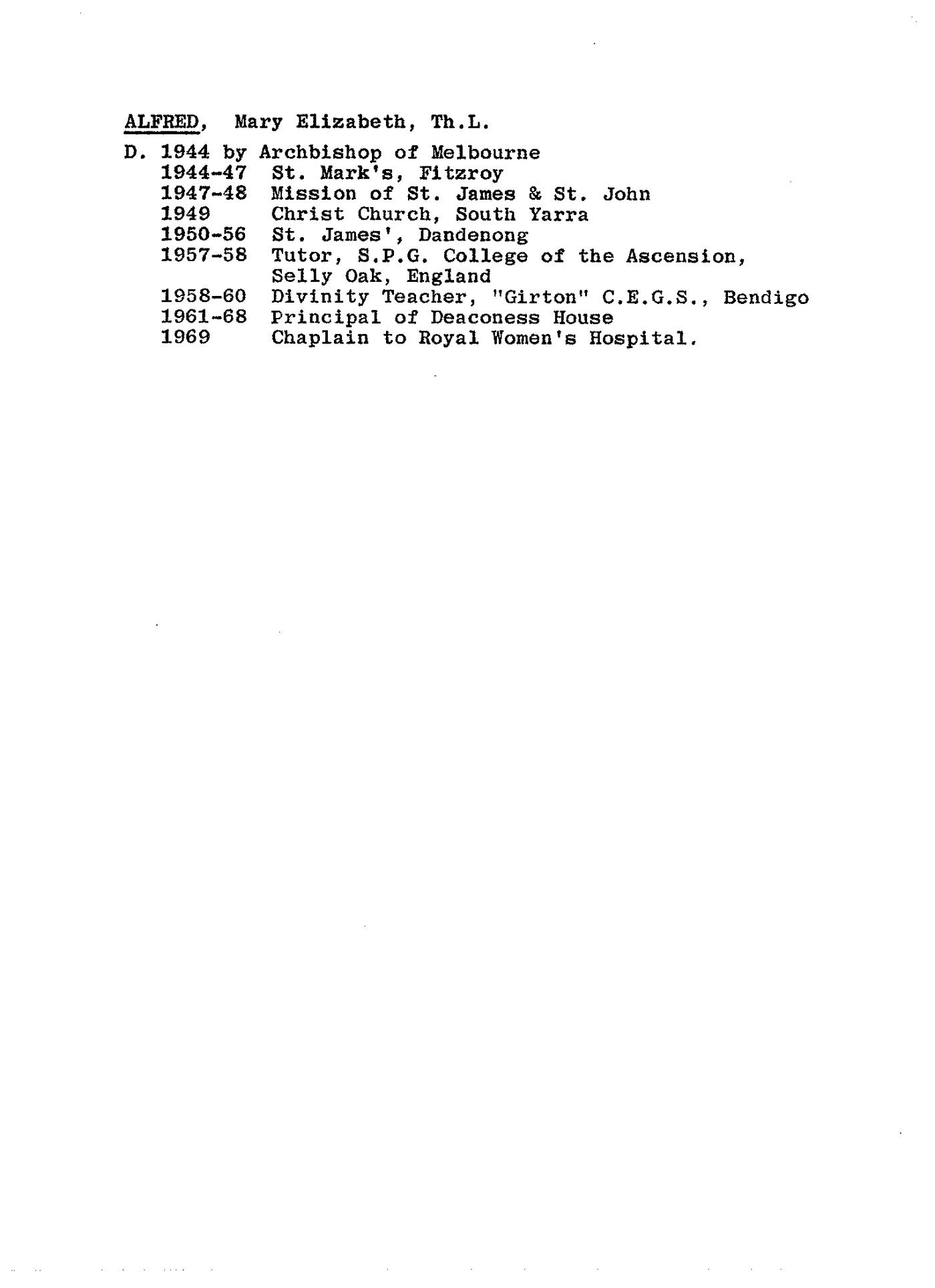 Deaconesses House (Deaconess House): listofdeaconesses